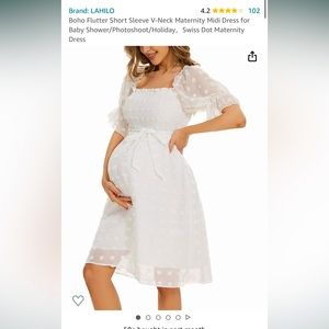 White Puff Sleeve Maternity Baby Shower Dress